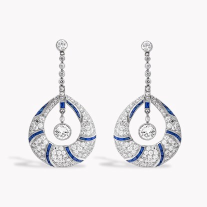 Old Cut 4.07ct Diamond and Sapphire Drop Earrings