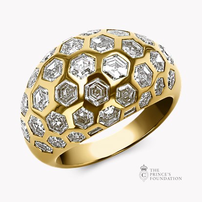 Honeycomb Diamond Bombe Ring 3.87ct in 18ct Yellow Gold