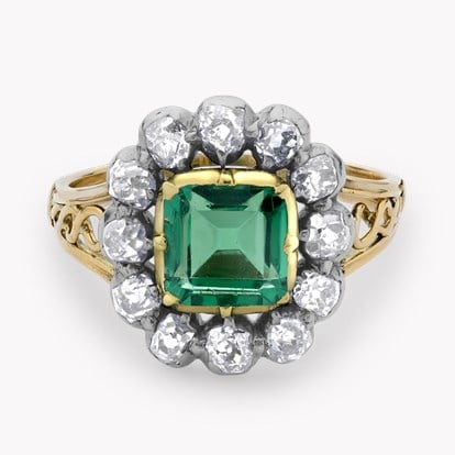 Victorian 1.16ct Colombian Emerald and Diamond Cluster Ring