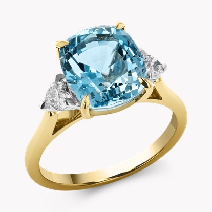 Lukusuzi 4.56ct Aquamarine and Diamond Three Stone Ring in 18ct Yellow Gold
