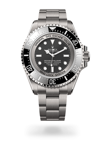 Deepsea Challenge * Oyster, 50 mm, RLX titanium with a Intense black Unidirectional rotatable 60-minute graduated, scratch-resistant Cerachrom insert in ceramic, numerals and graduations coated in platinum bezel and Oyster, three-piece solid links bracelet