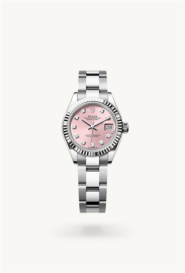 Lady-Datejust * Oyster, 28 mm, Oystersteel and white gold with a White Fluted bezel and Oyster, three-piece solid links bracelet