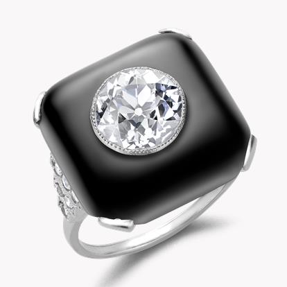 Art Deco Diamond and Onyx Plaque Ring 2.68ct in Platinum