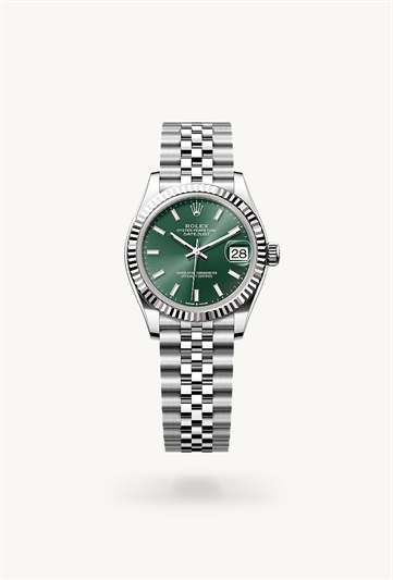 Datejust 31 * Oyster, 31 mm, Oystersteel and white gold with a Mint green Fluted bezel and Jubilee, five-piece links bracelet
