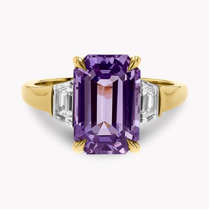 4.52ct Sri Lankan Violet Sapphire and Diamond Three Stone Ring in 18ct Yellow Gold and Platinum