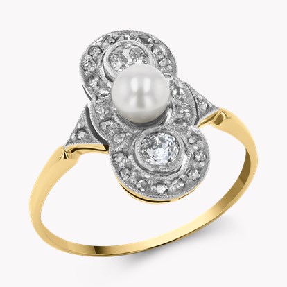 Edwardian Pearl and Old Cut Diamond Cluster Ring