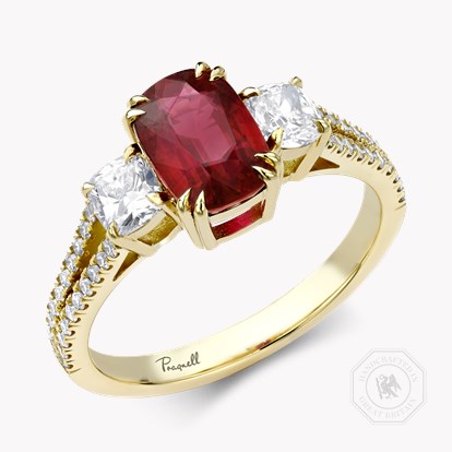 Mozambique 2.04ct Ruby and Diamond Three Stone Ring in 18ct Yellow Gold 