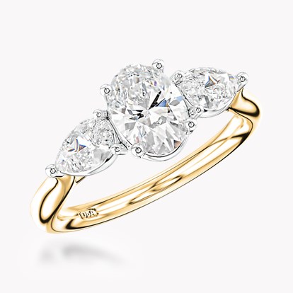 Oval and Pearshaped Three Stone Diamond Ring - 1.8mm Width 0.85ct in Platinum