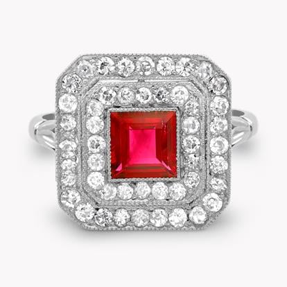 Art Deco 0.65ct Ruby and Diamond Plaque Ring