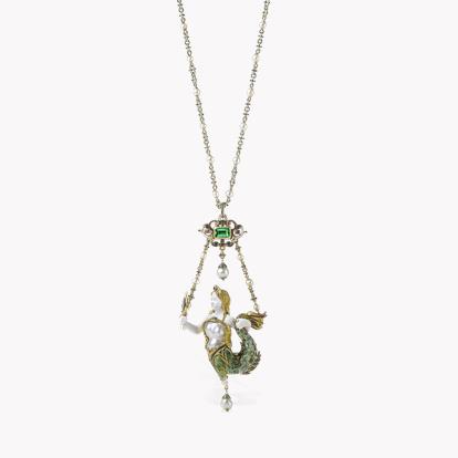 Victorian Emerald Mermaid Pendant in 18ct Yellow Gold