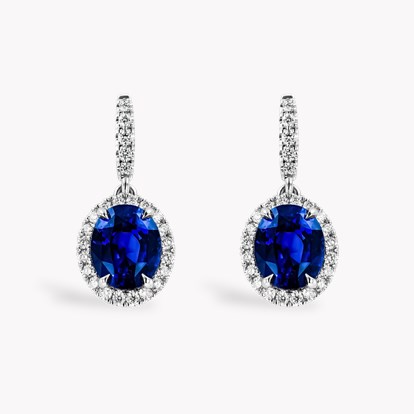 Sapphire and Diamond Cluster Drop Earrings 4.76ct in 18ct White Gold