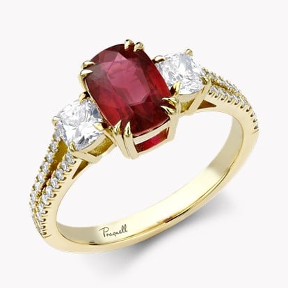 Mozambique 2.04ct Ruby and Diamond Three Stone Ring in 18ct Yellow Gold 
