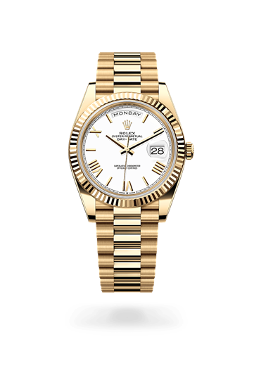 Day-Date 40 * Oyster, 40 mm, yellow gold with a Green ombré Fluted bezel and President, semi-circular three-piece links bracelet