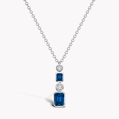 Emerald Cut Sapphire and Diamond Drop Pendant 1.49ct in 18ct White Gold