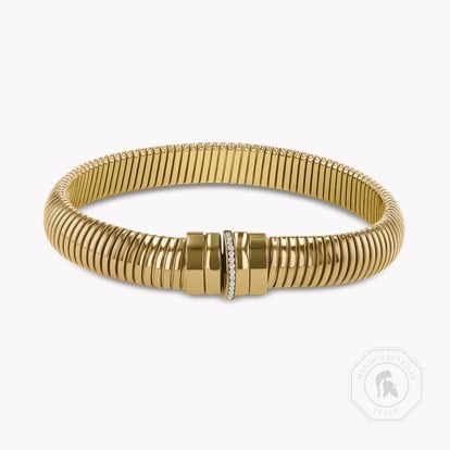 Fine Lines Half Round Shape Bracelet - Brilliant Cut 0.06ct in 18ct Yellow Gold