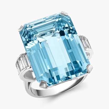 Retro 30.85ct Aquamarine and Diamond Cocktail Ring in Platinum