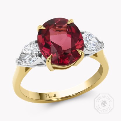 Oval Cut 3.23ct Rubellite and Diamond Ring in 18ct Yellow Gold and Platinum