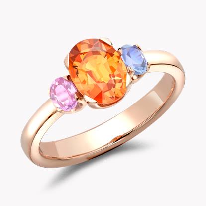 Rainbow Fancy Sapphire Three-Stone Ring 1.94ct in Rose Gold