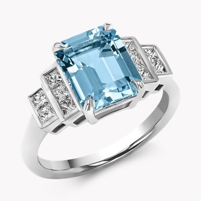 Lukusuzi 2.75ct Art Deco Inspired Aquamarine and Diamond Ring in Platinum