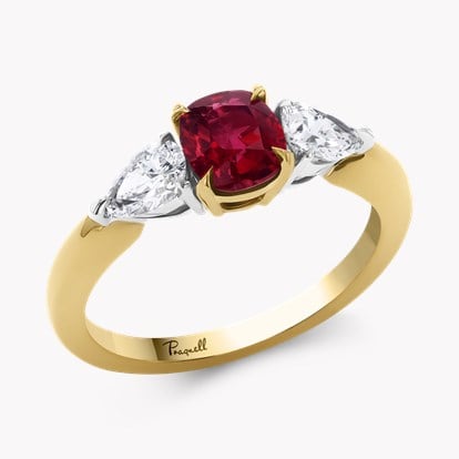 1.03ct Ruby and Diamond Three Stone Ring in 18ct Yellow Gold and Platinum