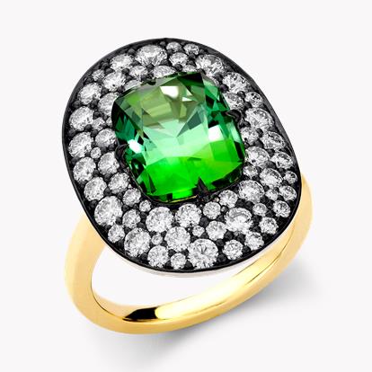 Snowstorm Green Tourmaline & Diamond Ring 4.85ct in 18ct Yellow & White Gold