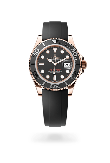 Yacht-Master 40 * Oyster, 40 mm, Everose gold with a Intense black Bidirectional rotatable 60-minute graduated bezel with matt black Cerachrom insert in ceramic, polished raised numerals and graduations bezel and Oysterflex bracelet
