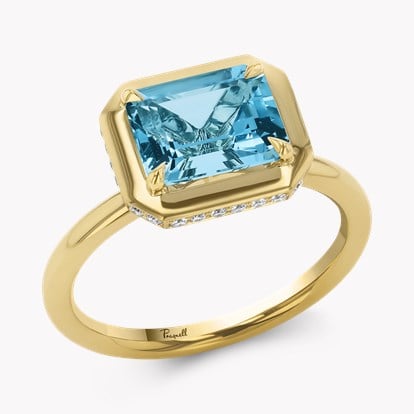 Skimming Stone 1.72ct Aquamarine and Diamond Solitaire Ring in 18ct Yellow Gold