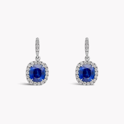 Madagascan Cushion Sapphire Drop Earrings 6.04cts in 18ct White Gold