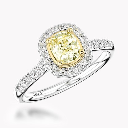 Fancy Yellow Diamond Cluster Ring 0.67ct in Platinum and 18CT Yellow Gold