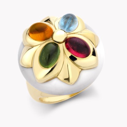 Bvlgari Cabochon Gemstone Quatrefoil Dress Ring 1.38ct in 18ct Yellow Gold 