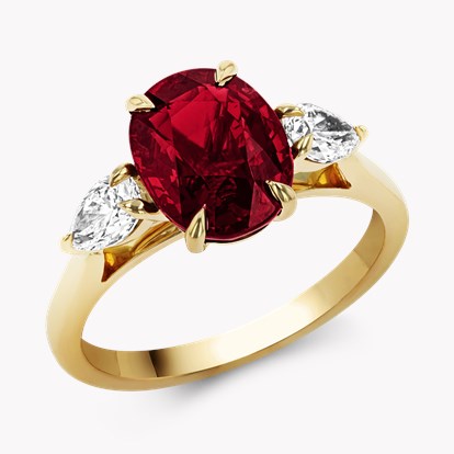 Mozambique 3.03ct Ruby and Diamond Three Stone Ring in 18ct Yellow Gold