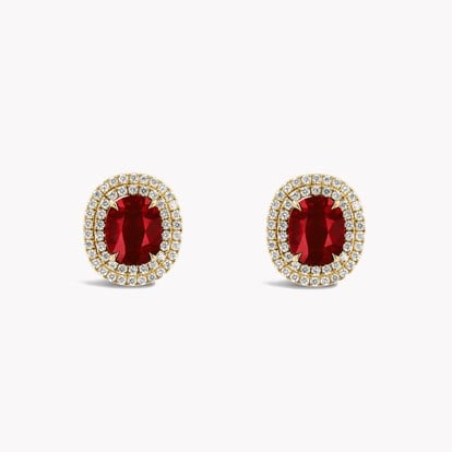 Mozambique Ruby Cluster Earrings 3.99ct in 18ct Yellow Gold