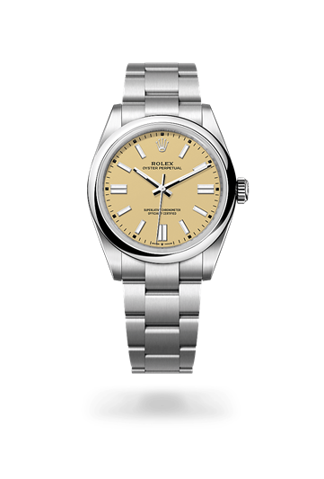 Oyster Perpetual 41 * Oyster, 41 mm, Oystersteel with a Pistachio Domed bezel and Oyster, three-piece solid links bracelet