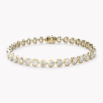 Heart Shaped Diamond Line Bracelet 6.63ct in 18ct Yellow Gold