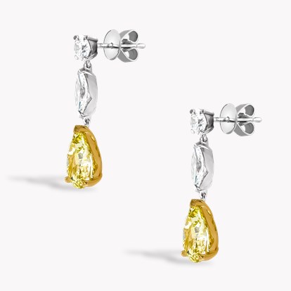 Pear Shaped 3.04ct Fancy Yellow Diamond Drop Earrings