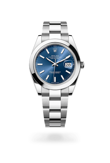 Datejust 41 * Oyster, 41 mm, Oystersteel with a Bright blue Smooth bezel and Oyster, three-piece solid links bracelet