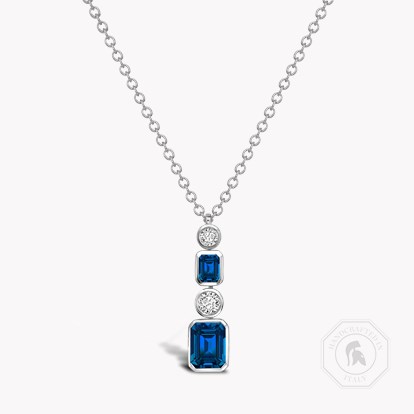 Emerald Cut Sapphire and Diamond Drop Pendant
