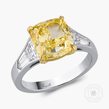 Cushion Cut 4.45ct South African Fancy Light Yellow Diamond Ring