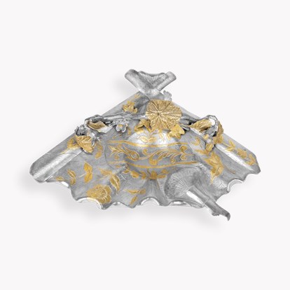 Queen Victoria Silver and Gilt Plated Art Nouveau Decorative Bird Fan Shaped Basket