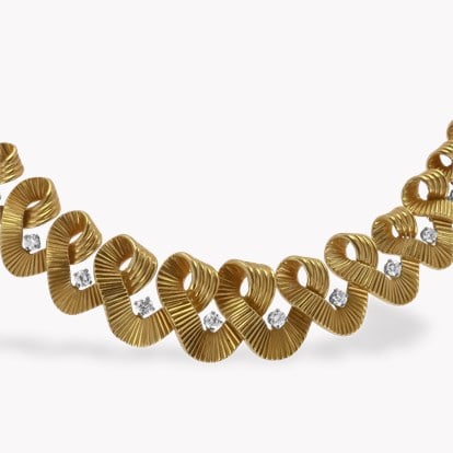 Retro Cartier Brilliant Cut Diamond and Textured Gold Collar Necklace