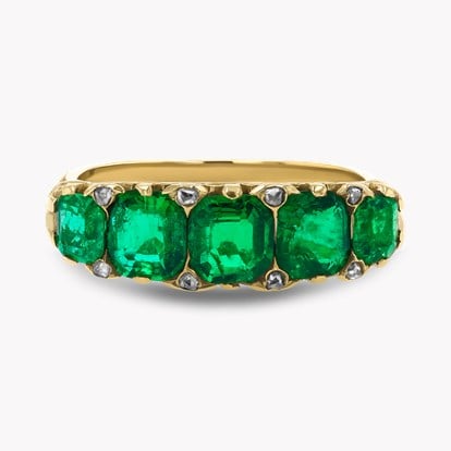 Victorian Octagonal Cut 2.00ct Emerald and Diamond Ring