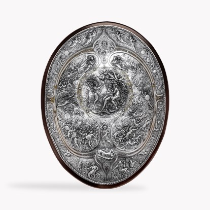 Antique Electroformed Copper, Silver and Gold Plated Shield, Depicting Scene 'Paradise Lost'