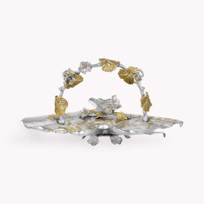 Queen Victoria Silver and Gilt Plated Art Nouveau Decorative Bird Fan Shaped Basket