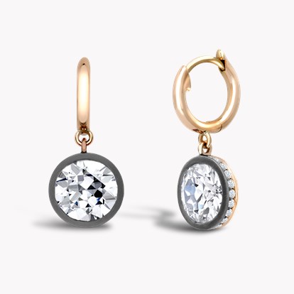 Diamond Drop Hoop Earrings 4.15ct in 18ct Rose Gold & Silver