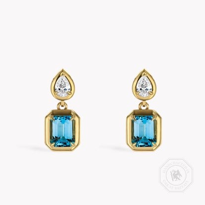 Skimming Stone 3.55ct Lukusuzi Aquamarine and Diamond Drop Earrings in 18ct Yellow Gold