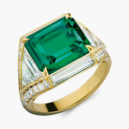 Masterpiece Colombian Emerald Ring - Trap Cut 4.84ct in 18ct Yellow Gold