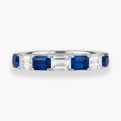 Emerald Cut 1.35ct Sapphire and Diamond Half Eternity Ring