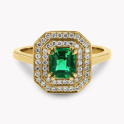 0.69ct Emerald and Diamond Double Halo Cluster Ring