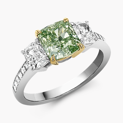 Masterpiece Fancy Intense Yellowish Green Diamond Ring 2.07ct in Platinum and 18ct Yellow Gold