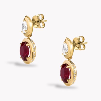 Skimming Stone Ruby and Diamond Drop Earrings